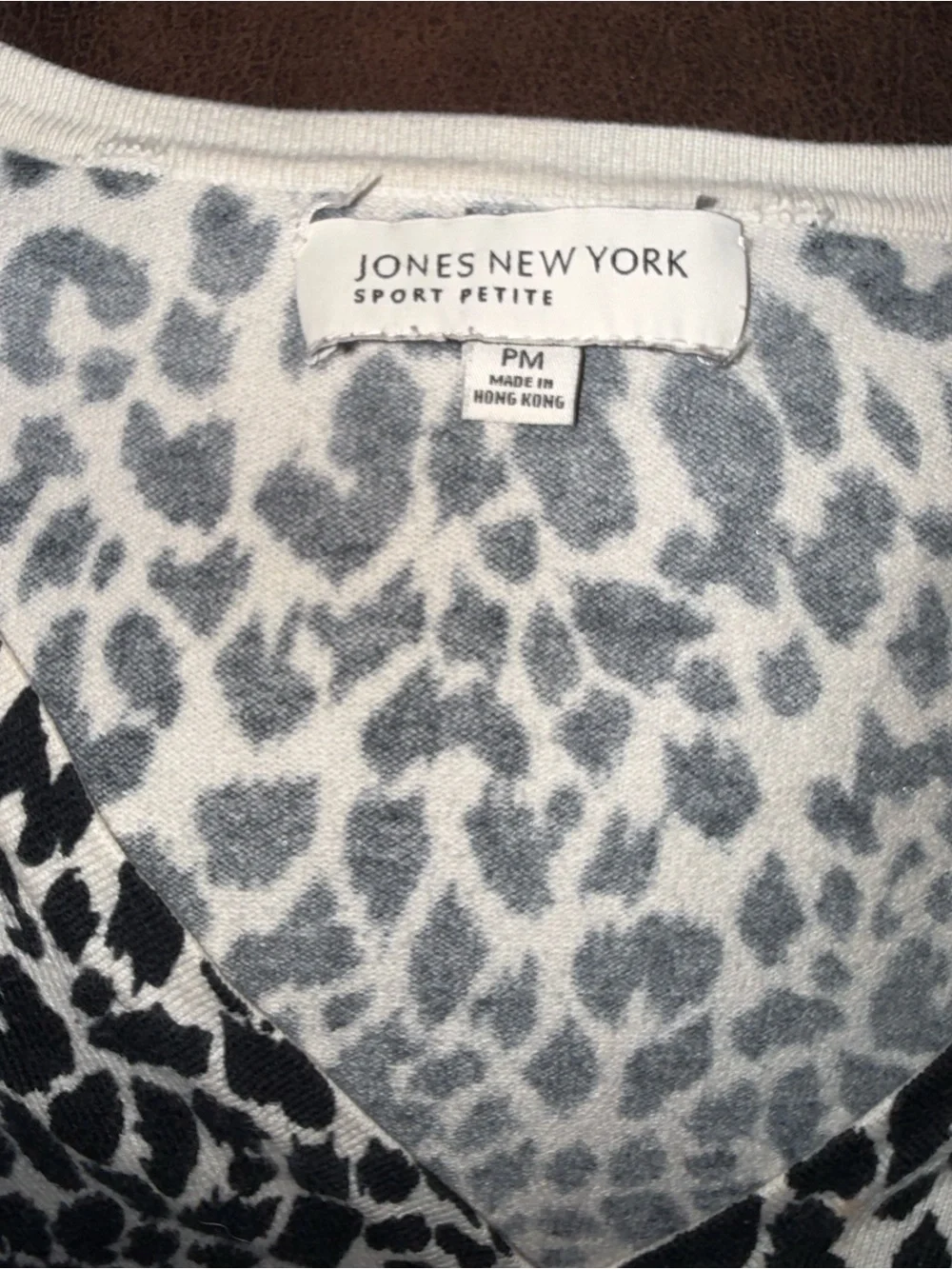 Leopard Print V-Neck Cardigan - Black & White - Picture 2 of 5